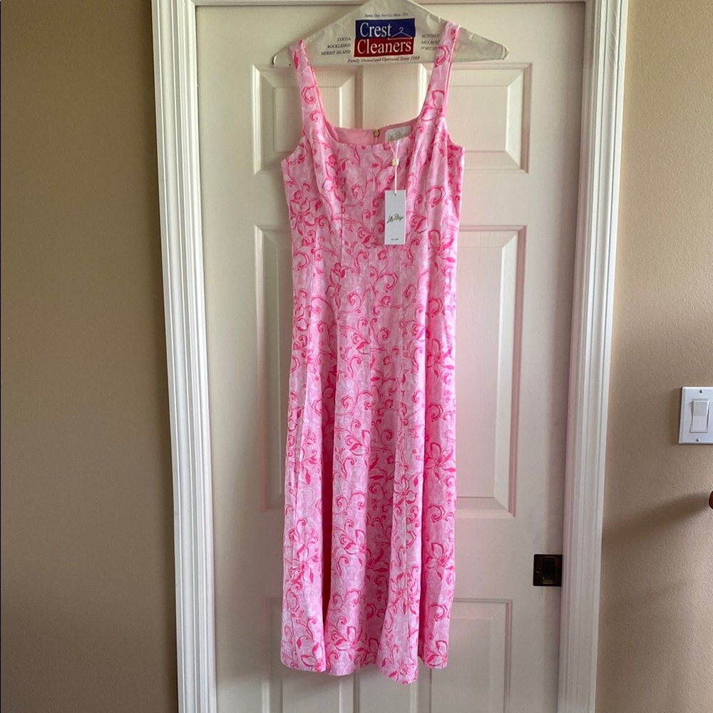 Lilly Pulitzer Calina linen midi Pink Floral Dress, 0, NWT
